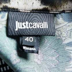 Pre Owned Just Cavalli Black Printed Satin Button Front Shirt M