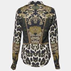Pre Owned Just Cavalli Black Printed Satin Button Front Shirt M