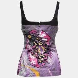 Pre Owned Just Cavalli Purple Printed Satin Sleeveless Top M