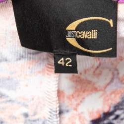 Pre Owned Just Cavalli Purple Floral Print Jersey Cut Out Detail Halter Neck Dress M