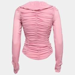 Pre Owned Just Cavalli Pink Chiffon Ruffled Collar Ruched Top S