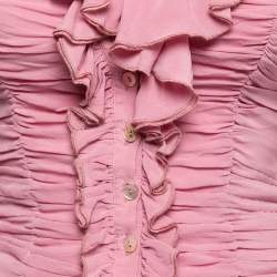 Pre Owned Just Cavalli Pink Chiffon Ruffled Collar Ruched Top S
