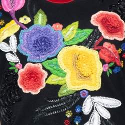 Pre Owned Just Cavalli Black Floral Embroidered Knit Midi Dress M