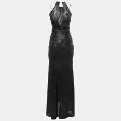 Pre Owned Just Cavalli Black Snake Effect Wrap Maxi Dress S