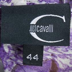 Pre Owned Just Cavalli White & Purple Printed Silk Off Shoulder Tunic M