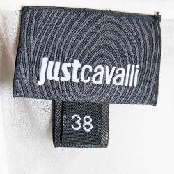 Pre Owned Just Cavalli White Printed Crepe & Chiffon Long Sleeve Top S