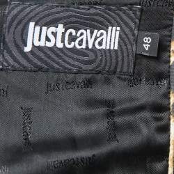 Just Cavalli Black Leather and Wool Blend Biker and Tail Coat Hybrid Jacket L
