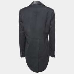 Just Cavalli Black Leather and Wool Blend Biker and Tail Coat Hybrid Jacket L