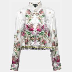 Pre Owned Just Cavalli White Floral Printed Rayon Shirt M