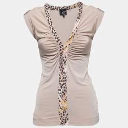 Just Cavalli Beige Jersey Knit Ruched Top M