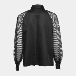 Pre Owned Just Cavalli Black Cotton Mesh Detail Full Sleeve Button Front Shirt M