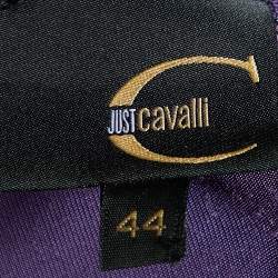 Pre Owned Just cavalli Purple Floral Embossed Jersey Ruffle Sleeve Top M