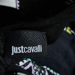 Just Cavalli Black Leaf Print Jersey Cut Out Detail Maxi Dress L