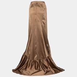Pre Owned Just Cavalli Brown Satin High-Low Hem Skirt M