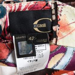 Just Cavalli Multicolor Mixed Printed Silk Strappy Midi Dress M