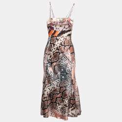 Just Cavalli Multicolor Mixed Printed Silk Strappy Midi Dress M