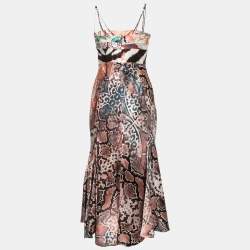 Just Cavalli Multicolor Mixed Printed Silk Strappy Midi Dress M