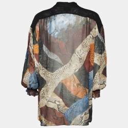 Pre Owned Just Cavalli Multicolour Animal Printed Chiffon  Tie Neck Blouse M
