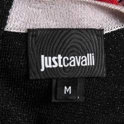 Pre Owned Just Cavalli Black Striped Patterned Knit Floral Paneled Midi Dress M