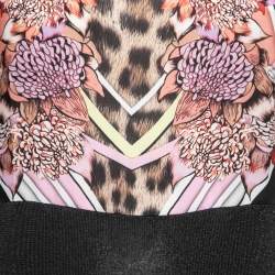 Pre Owned Just Cavalli Black Striped Patterned Knit Floral Paneled Midi Dress M