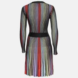 Pre Owned Just Cavalli Multicolor Ribbed Knit Long Sleeve Flared Midi Dress M
