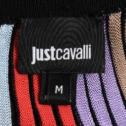 Pre Owned Just Cavalli Multicolor Ribbed Knit Long Sleeve Flared Midi Dress M