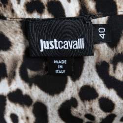 Pre Owned Just Cavalli Black/Brown Animal Printed Crepe Pleated Short Dress S