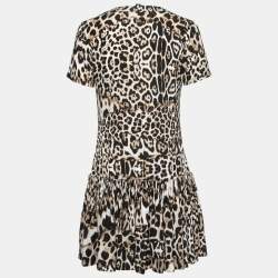 Pre Owned Just Cavalli Black/Brown Animal Printed Crepe Pleated Short Dress S