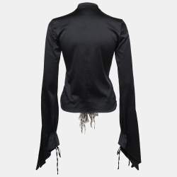Pre Owned Just Cavalli Black Satin Ruffle Trim Detail Top S