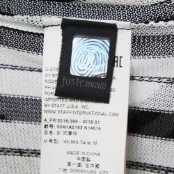 Pre Owned Just Cavalli White Striped Knit Bell Sleeve Back Tie Top M