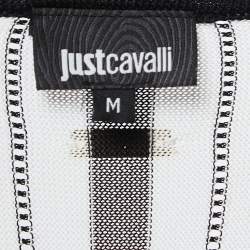 Pre Owned Just Cavalli White Striped Knit Bell Sleeve Back Tie Top M