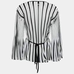 Pre Owned Just Cavalli White Striped Knit Bell Sleeve Back Tie Top M