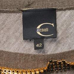 Just Cavalli Light Brown Beaded Detail Knit Asymmetrical Sweater M