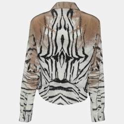 Pre Owned Just Cavalli Beige Animal Printed Georgette Button Front Shirt L