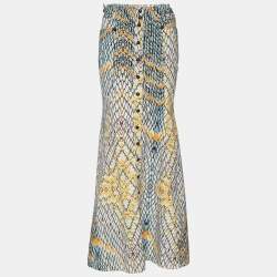 Pre Owned Just Cavalli Multicolor Printed Denim Maxi Skirt S