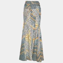 Pre Owned Just Cavalli Multicolor Printed Denim Maxi Skirt S
