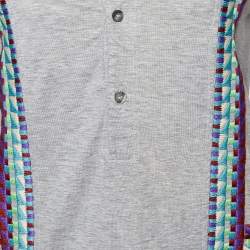 Pre Owned Just Cavalli Grey Embroidered Cotton Knit Button Front Round Neck T-Shirt L