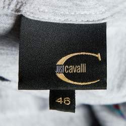 Pre Owned Just Cavalli Grey Embroidered Cotton Knit Button Front Round Neck T-Shirt L