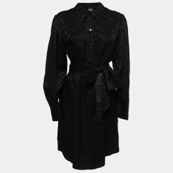 Just Cavalli Black Textured Crepe Tie Detail Short Shirt Dress M