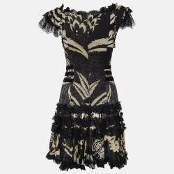 Pre Owned Just Cavalli Black Floral Printed Silk Ruffled Corset Detail Mini Dress S