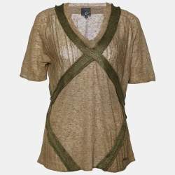 Just Cavalli Brown Linen Knit Contrast Trim Detail T-Shirt XL