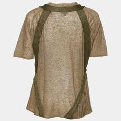 Just Cavalli Brown Linen Knit Contrast Trim Detail T-Shirt XL