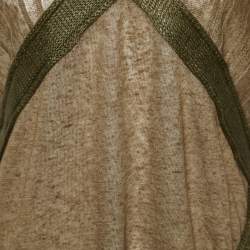 Just Cavalli Brown Linen Knit Contrast Trim Detail T-Shirt XL