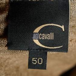 Just Cavalli Brown Linen Knit Contrast Trim Detail T-Shirt XL
