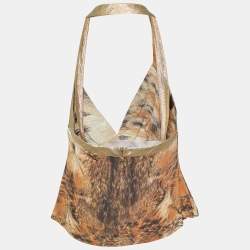 Just Cavalli Brown Animal Printed jersey & Trim Detail Cami Top S