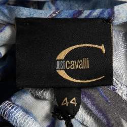 Pre Owned Just Cavalli Blue Printed Silk Strappy Open Back Ruffled Mini Dress M