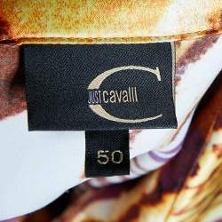 Pre Owned Just Cavalli Multicolor Printed Satin Cuff Tie Detail Shirt XL
