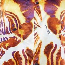Pre Owned Just Cavalli Multicolor Printed Satin Cuff Tie Detail Shirt XL