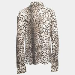 Just Cavalli Beige Leopard Print Knit Button Front Full Sleeve Shirt XL