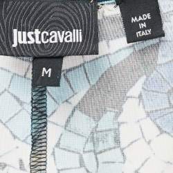 Pre Owned Just Cavalli Blue Snake Print Jersey Long Sleeve Midi Dress M